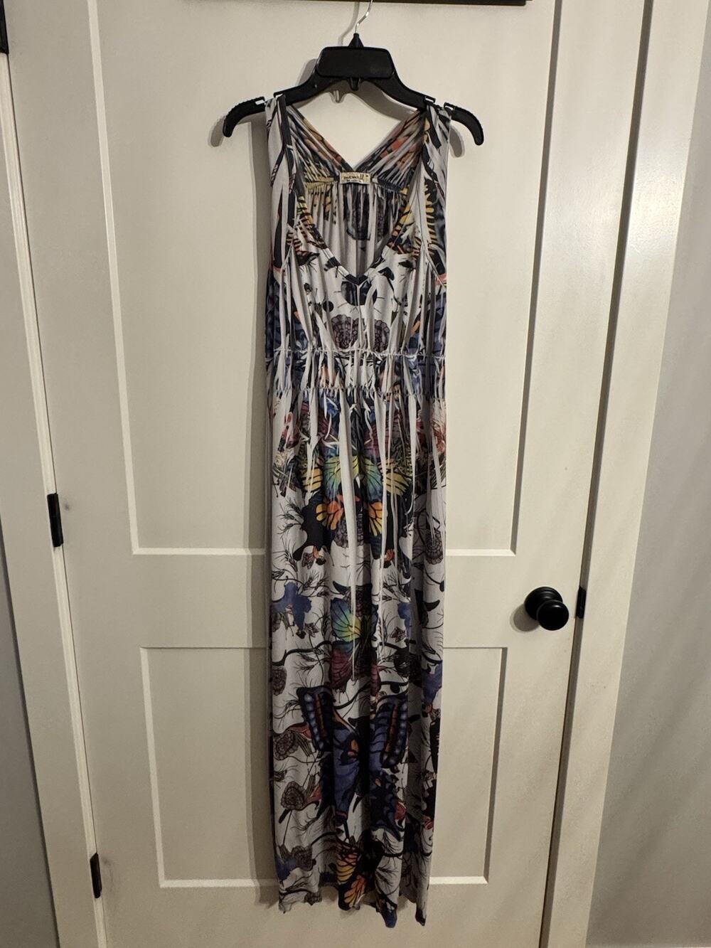 One World Live & Let Live Boho Maxi Dress Sz M Butterfly Sleeveless Hippie
